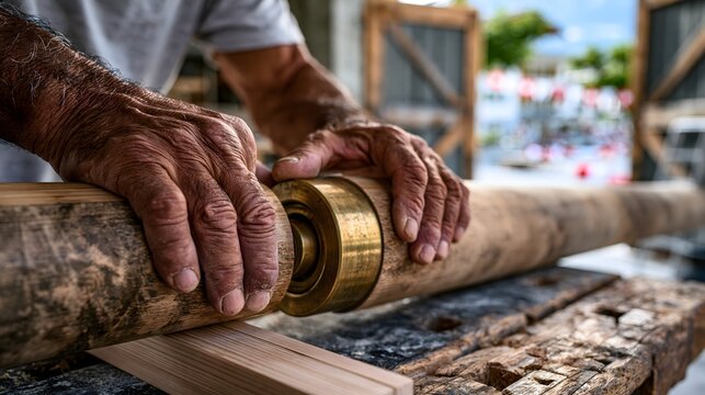 Erfahrene H&auml;nde setzen ein traditionelles Schweizer Alphorn zusammen