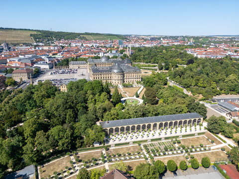 Aerial View of W&uuml;rzburg with the Castle in Lower Franconia, Bavaria, Germany 4k	