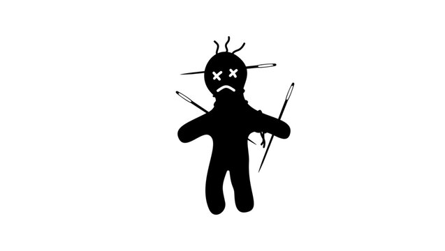 voodoo doll pierced with needles, black isolated vector silhouette