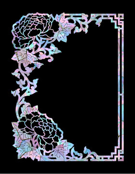 Premium Korean Najeon-chilgi style mother-of-pearl Peony L-shaped corner frame