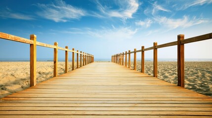 Naklejka premium Wooden Boardwalk Leads to Tropical Beach and Ocean