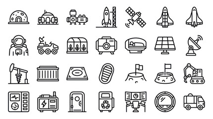 Space exploration and lunar base infrastructure icons. © muhammad
