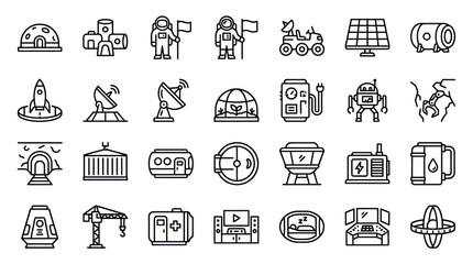 Space exploration and lunar colony line icons set. © muhammad