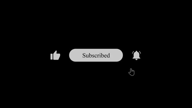 Premium motion graphics youtube subscribe lower third featuring like icon and bell notification with cursor click for video creators