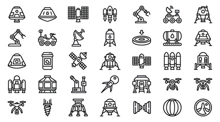 Space exploration and satellite technology outline icons. © muhammad