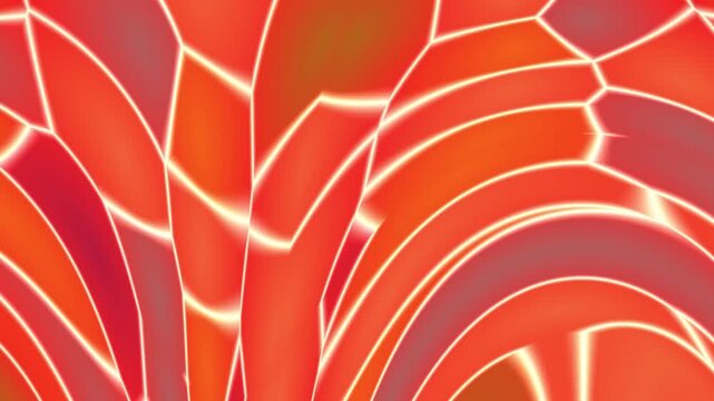 Abstract Red Orange Geometric Pattern with Glowing Curved Lines and Modern Voronoi Mesh Structure Background