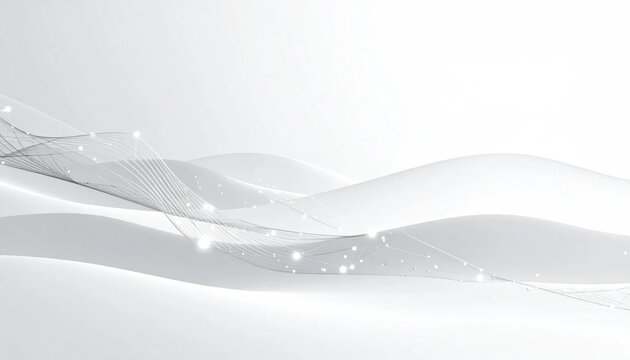Abstract flowing white waves with shimmering particles.