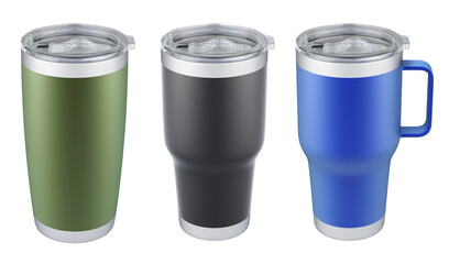 Fototapeta premium Travel mug tumbler set isolated on white background - 3d illustration