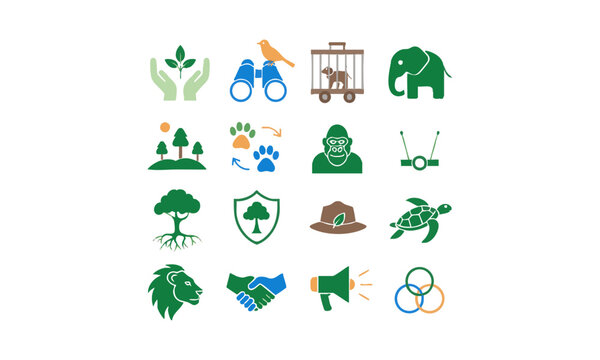 Eco Wildlife Protection Flat Icon Collection.