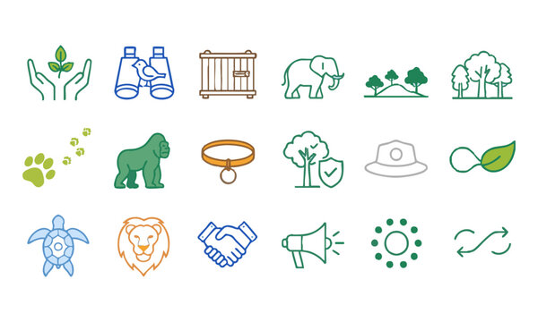 Forest Wildlife Conservation Icon Pack.