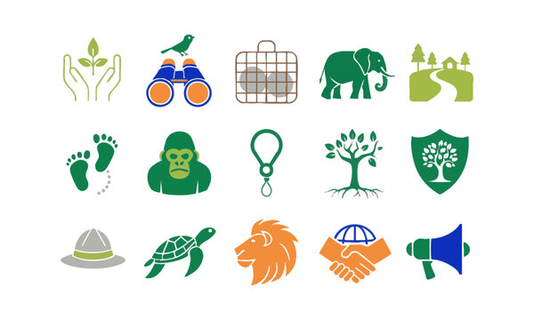 Sustainable Nature Conservation Icon Set.
