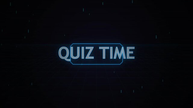 text quiz time. Quiz Time blue neon text on dark digital grid background