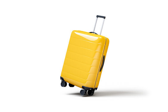 Vibrant Yellow Travel Suitcase Mockup on Transparent Background