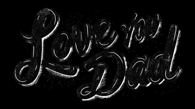 Calligraphy script reading Love You Dad is displayed in white chalk against a textured black background.