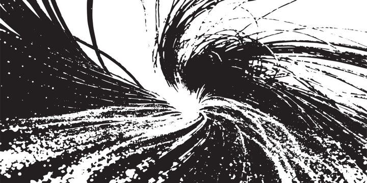 Abstract black and white vortex with light center during energetic movement and motion blur for digital graphics