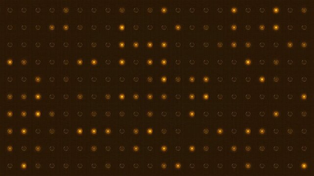 Amber LED matrix background dotted grid, glowing circular lights, and dark digital texture. for 19 videos, stage screens, audio visuals, data patterns, retro displays, and motion graphic