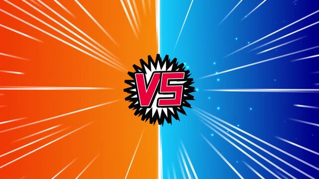 Versus screen with split orange and blue comic speed lines