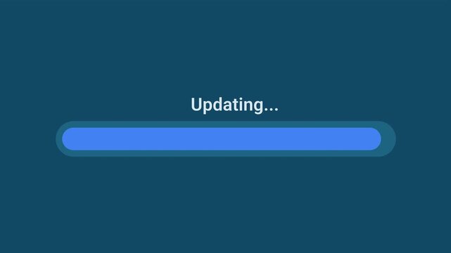 Animated motion graphics showing a blue progress bar updating over a transparent alpha channel background. Represents software modernization, system maintenance, or installation.