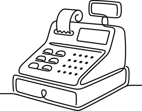 Continuous single line drawing of a cash register machine.