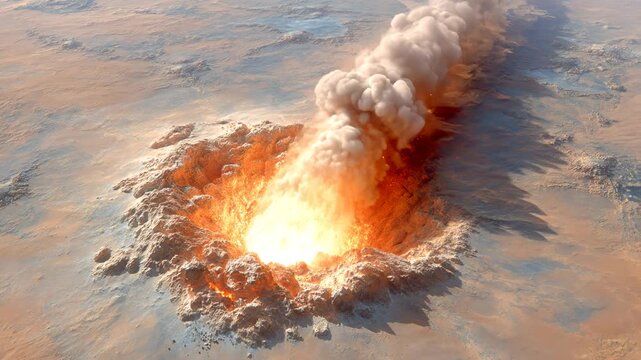 Meteor strikes barren landscape causing explosion and smoke Generative AI
