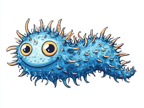 Pixel Art Blue Spiky Monster Character With Large Yellow Eyes Isolated On White Background