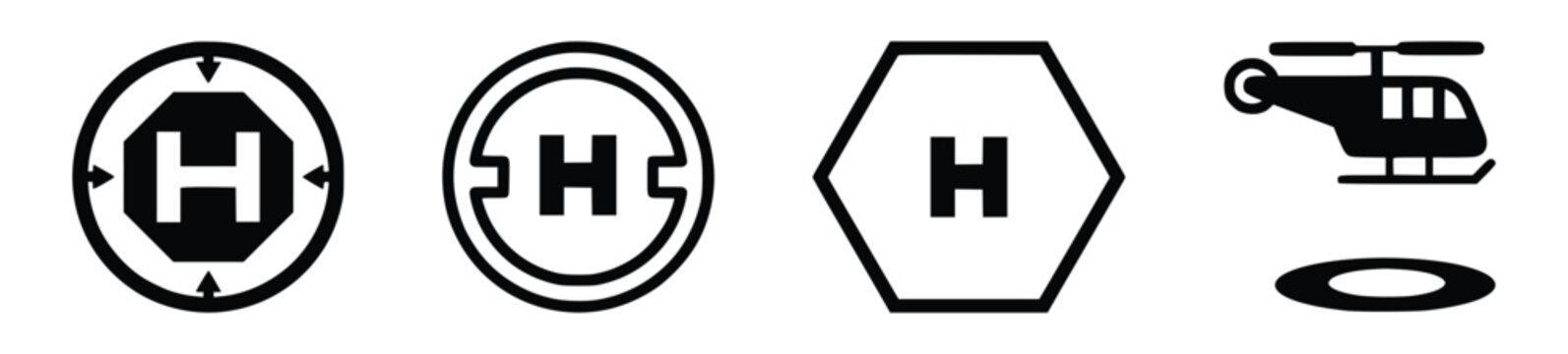 Helicopter Landing Zone and Helipad Symbol Collection for Aviation, Rescue and Airport Navigation Vector