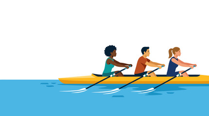 Naklejka premium Diverse Team Rowing Together Vector Illustration - Cooperation, Unity, and Business Success Concept