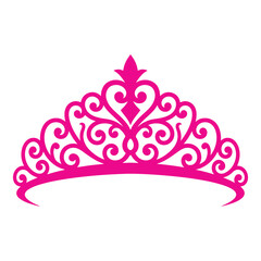 Pink tiara crown with intricate swirling filigree design elements isolated on white background icon © designers