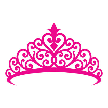 Pink tiara crown with intricate swirling filigree design elements isolated on white background icon