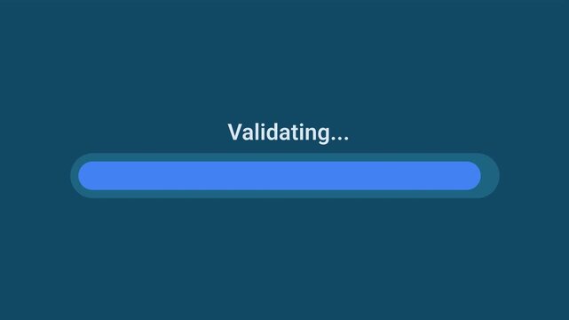 Animated motion graphics showing a blue progress bar validating over a transparent alpha channel background. Represents system verification, data authentication, or credential check phases.