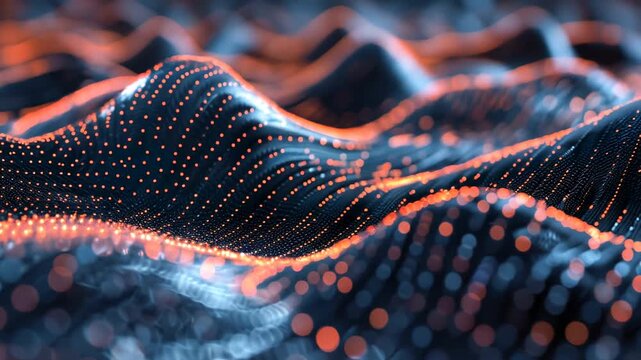 Light surge travels through wave structure in a digital landscape Generative AI