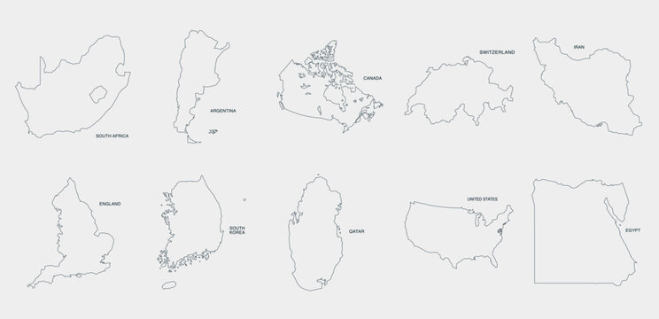 World Countries Outline Map Icon Set One