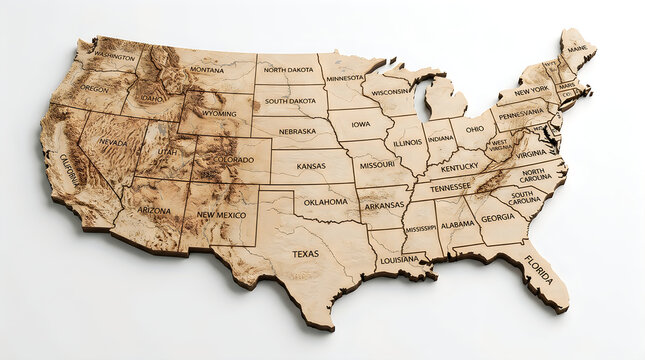 Detailed us map with state names wooden puzzle for education geography and home decor wall art