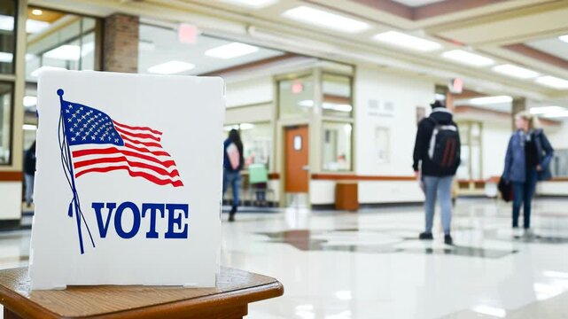Voting takes place in a polling location with many people present Generative AI