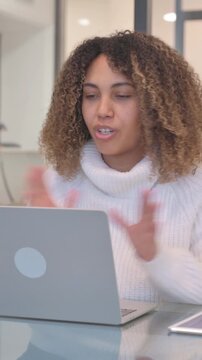 African Woman Doing Video Chat in Office, Vertical Video