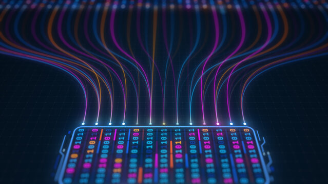 Binary Data Processing Node with Digital Information Flow Illustration