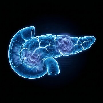 xray of  human pancreas filled with inflammation and cracks, symbolizing pancreatitis or pancreatic damage