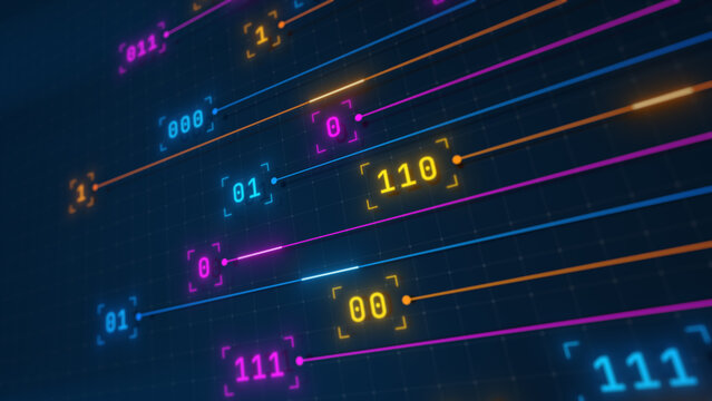 Binary Data Stream Flow Through Digital Network Technology Illustration