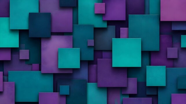 Abstract geometric pattern with overlapping squares in teal and purple hues