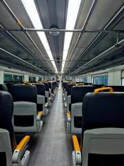 Fototapeta premium The empty cabin of a Railink Bandara in Jakarta, Indonesia.