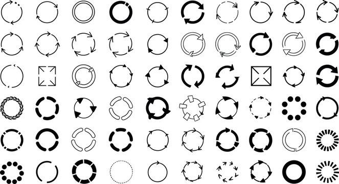 Circular arrow vector icon set collection isolated on white background loading refresh process symbol