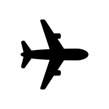 Black Airplane Icon Flat Plane Silhouette for Travel Flight and Transportation Design