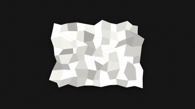 White sheet of paper crumpling into a ball and smoothing flat again on a black background, stop motion style seamless loop