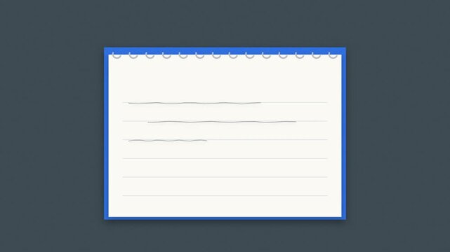 Spiral bound notebook pages flipping over one after another in stop motion, seamless looping background with a blank ruled page for text