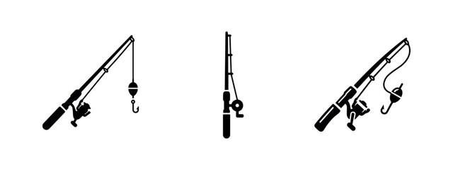 Collection of fishing rod icons in various orientations and styles © Lili