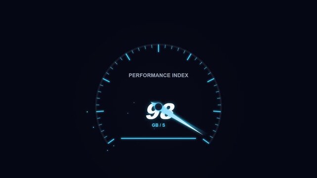 Digital Performance Index Gauge Showing Rapid Data Speed Transfer Rate