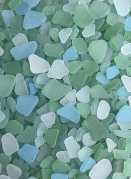 Sea Glass Background, Top View Texture of Colorful Pastel Beach Glass