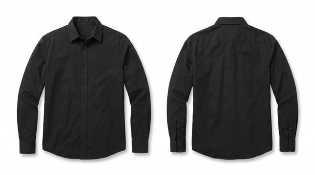 Black long sleeve button up dress shirt front and back view AIzaSyB3cjhyJgbwRiZckSEogpuVt4y1k1DU7A4 mockup on white background