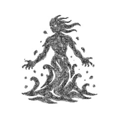 Fototapeta premium Sketch monochrome river spirit icon design