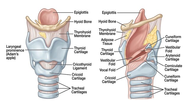 Anatomical structure of the human larynx and trachea cartilage diagram